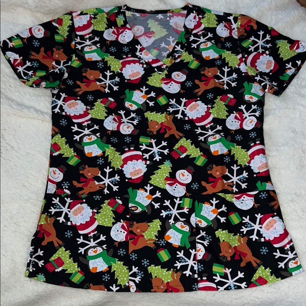 Festive Holiday Print Scrub Top